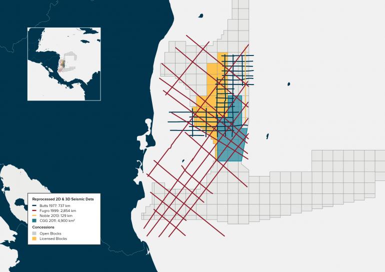 Nicaragua Caribbean planned multi-client 2D & 3D seismic reprocessing program.